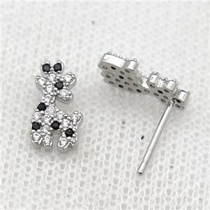 copper dog Stud Earring paved zircon, platinum plated, approx 6-12mm
