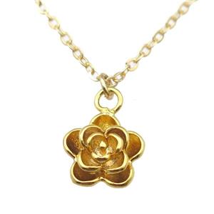 copper Flower Necklace, gold plated, approx 1.5mm, 11mm, 42cm length