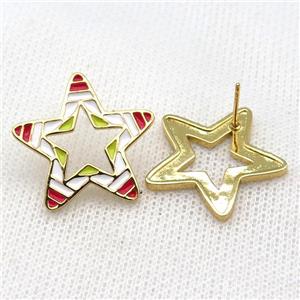 copper Star Stud Earring with Enameled, gold plated, approx 24mm