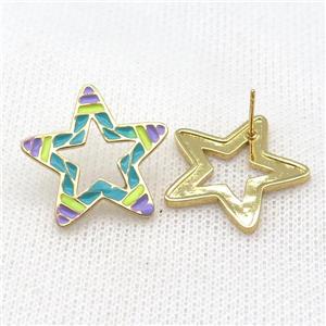 copper Star Stud Earring with Enameled, gold plated, approx 24mm