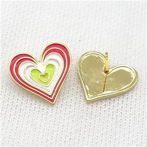 copper Heart Stud Earring with Enameled, gold plated, approx 20mm
