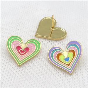 copper Heart Stud Earring with Enameled, mixed, gold plated, approx 20mm