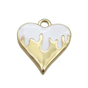 Copper Heart Pendant with White Enameled, Gold Plated, approx 14mm