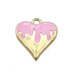 Copper Heart Pendant with Pink Enameled, Gold Plated, approx 14mm