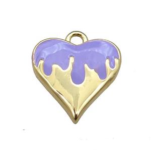 Copper Heart Pendant with Purple Enameled, Gold Plated, approx 14mm