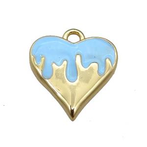 Copper Heart Pendant with Blue Enameled, Gold Plated, approx 14mm