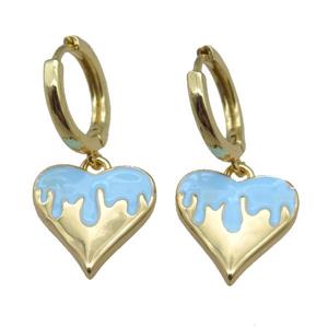 copper Hoop Earrings with Heart Blue Enamel, gold plated, approx 14mm, 14mm dia