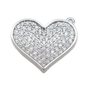 Copper Heart Pendant Pave Zircon, Platinum Plated, approx 20mm