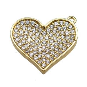Copper Heart Pendant Pave Zircon, Gold Plated, approx 20mm