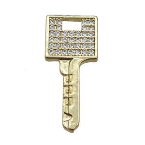 Copper Key Pendant Pave Zircon, Gold Plated, approx 10-22mm