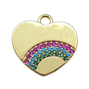 copper heart pendant pave rainbow zircon, gold plated, approx 20mm