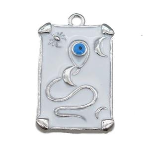 Copper Tarot Card Pendant with white Enamel, Platinum Plated, approx 13-20mm