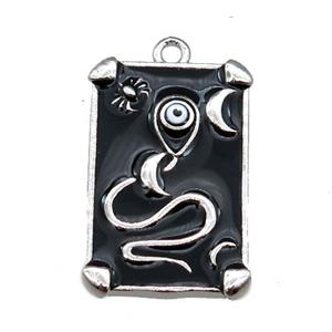 Copper Tarot Card Pendant with black Enamel, Platinum Plated, approx 13-20mm