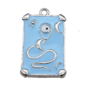 Copper Tarot Card Pendant with blue Enamel, Platinum Plated, approx 13-20mm