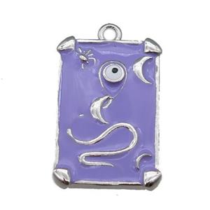 Copper Tarot Card Pendant with lavender Enamel, Platinum Plated, approx 13-20mm