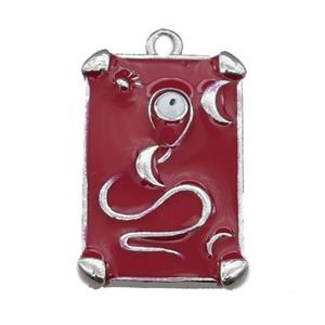 Copper Tarot Card Pendant with red Enamel, Platinum Plated, approx 13-20mm