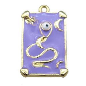 Copper Tarot Card Pendant with purple Enamel, Gold Plated, approx 13-20mm