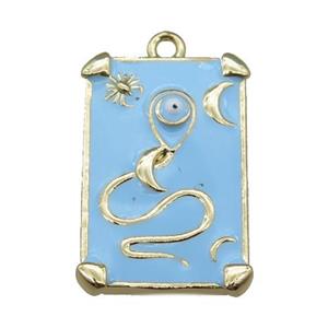 Copper Tarot Card Pendant with blue Enamel, Gold Plated, approx 13-20mm