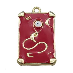 Copper Tarot Card Pendant with red Enamel, Gold Plated, approx 13-20mm