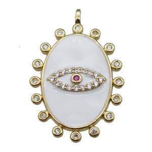 copper oval Eye pendant pave zircon with white enamel, gold plated, approx 17.5-25mm