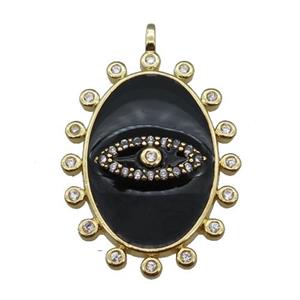 copper oval Eye pendant pave zircon with black enamel, gold plated, approx 17.5-25mm