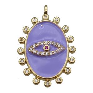 copper oval Eye pendant pave zircon with lavender enamel, gold plated, approx 17.5-25mm