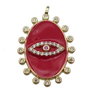 copper oval Eye pendant pave zircon with red enamel, gold plated, approx 17.5-25mm