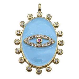 copper oval Eye pendant pave zircon with blue enamel, gold plated, approx 17.5-25mm