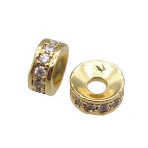 Copper Rondelle Beads Pave Zircon, wheel, Gold Plated, approx 6.5mm