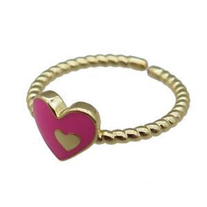copper Ring with pink enamel heart, gold plated, approx 9mm, 18mm dia