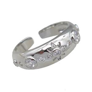 adjustable copper Rings pave zircon, platinum plated, approx 6mm, 18mm dia