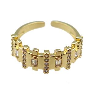 adjustable copper Rings pave zircon, gold plated, approx 7.5mm, 18mm dia