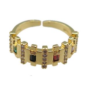 adjustable copper Rings pave zircon, gold plated, approx 7.5mm, 18mm dia