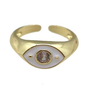 adjustable copper Rings with white enamel eye, gold plated, approx 8mm, 18mm dia