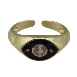 adjustable copper Rings with black enamel eye, gold plated, approx 8mm, 18mm dia