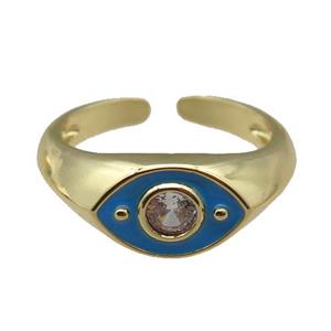 adjustable copper Rings with blue enamel eye, gold plated, approx 8mm, 18mm dia