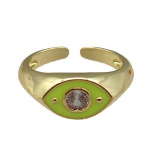 adjustable copper Rings with yellow enamel eye, gold plated, approx 8mm, 18mm dia