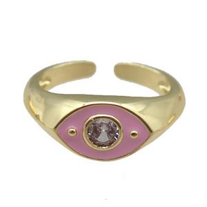 adjustable copper Rings with pink enamel eye, gold plated, approx 8mm, 18mm dia