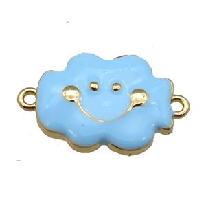 copper cloudface connector, blue enamel, gold plated, approx 11-14mm