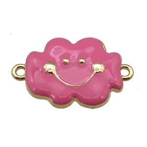 copper cloudface connector, pink enamel, gold plated, approx 11-14mm