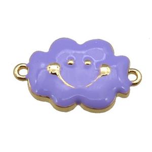 copper cloudface connector, purple enamel, gold plated, approx 11-14mm