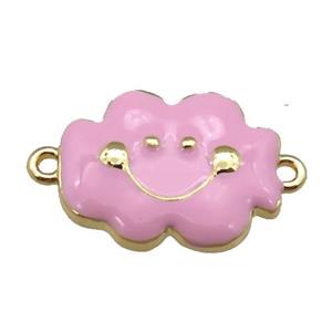 copper cloudface connector, lt.pink enamel, gold plated, approx 11-14mm