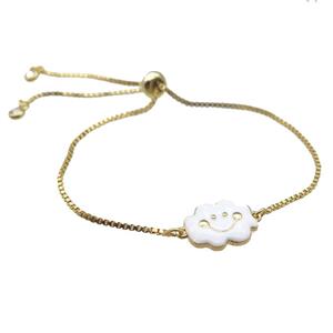 copper Bracelet with enamel cloudface, adjustable, gold plated, approx 11-14mm, 22-24cm length