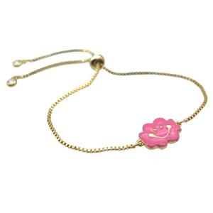 copper Bracelet with pink enamel cloudface, adjustable, gold plated, approx 11-14mm, 22-24cm length