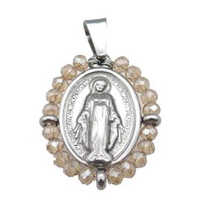 stainless steel Jesus pendant with crystal glass, approx 23-30mm
