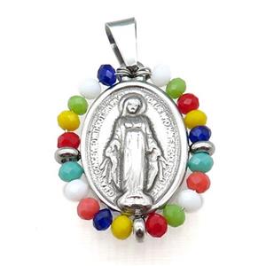 stainless steel Jesus pendant with crystal glass, approx 23-30mm