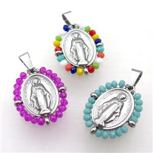 stainless steel Jesus pendant with crystal glass wrapped, mix, approx 23-30mm