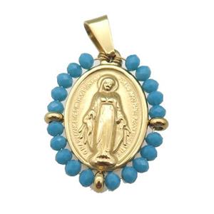 stainless steel Jesus pendant with crystal glass wrapped, gold plated, approx 23-30mm