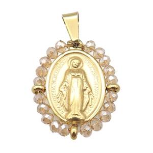 stainless steel Jesus pendant with champagne crystal glass wrapped, gold plated, approx 23-30mm