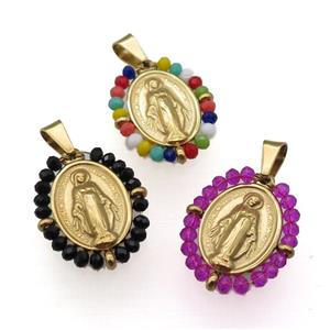 stainless steel Jesus pendant with crystal glass wrapped, gold plated, mixed, approx 23-30mm